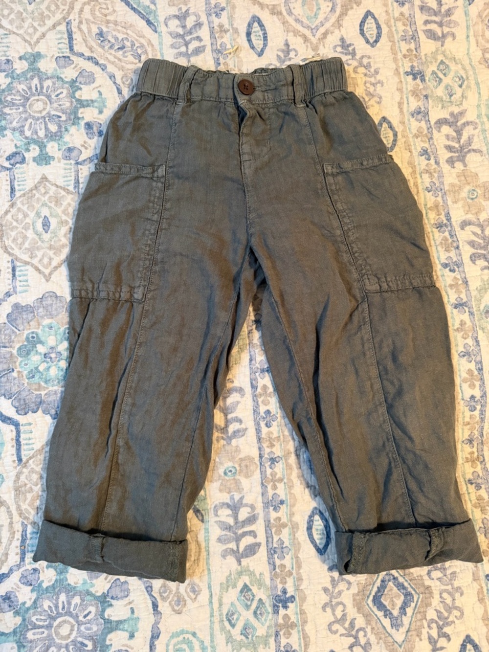 Kids Olive Green Linen Cargo Pants Zara